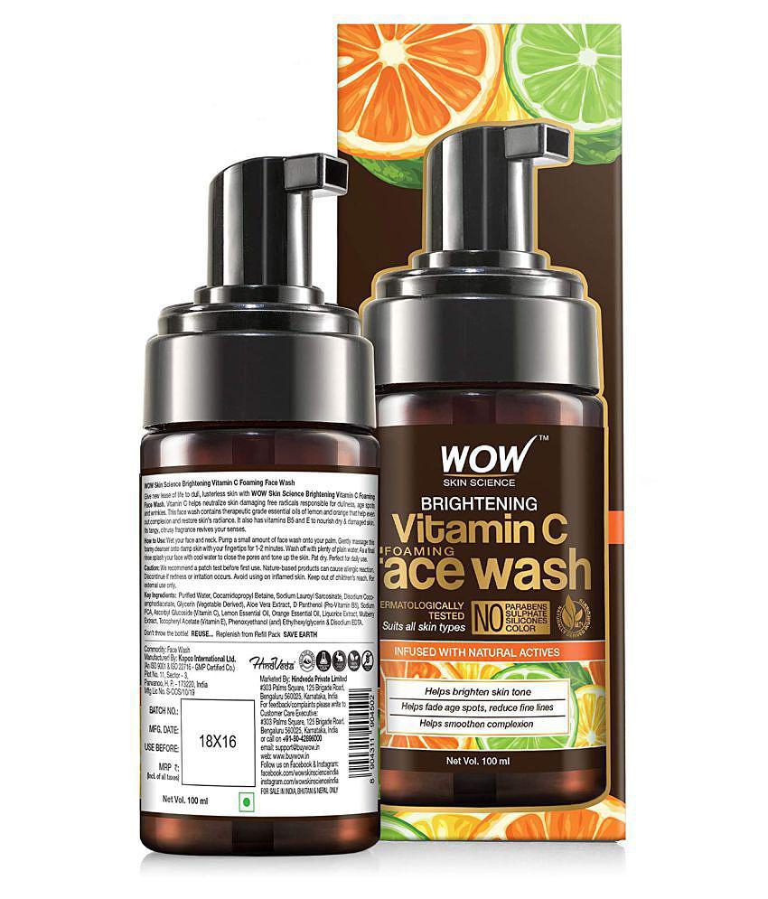 WOW Skin Science Brightening Vitamin C Foaming Face Wash - For Skin Brightening -No Parabens, Sulphate, Silicones & Color - 100 ml