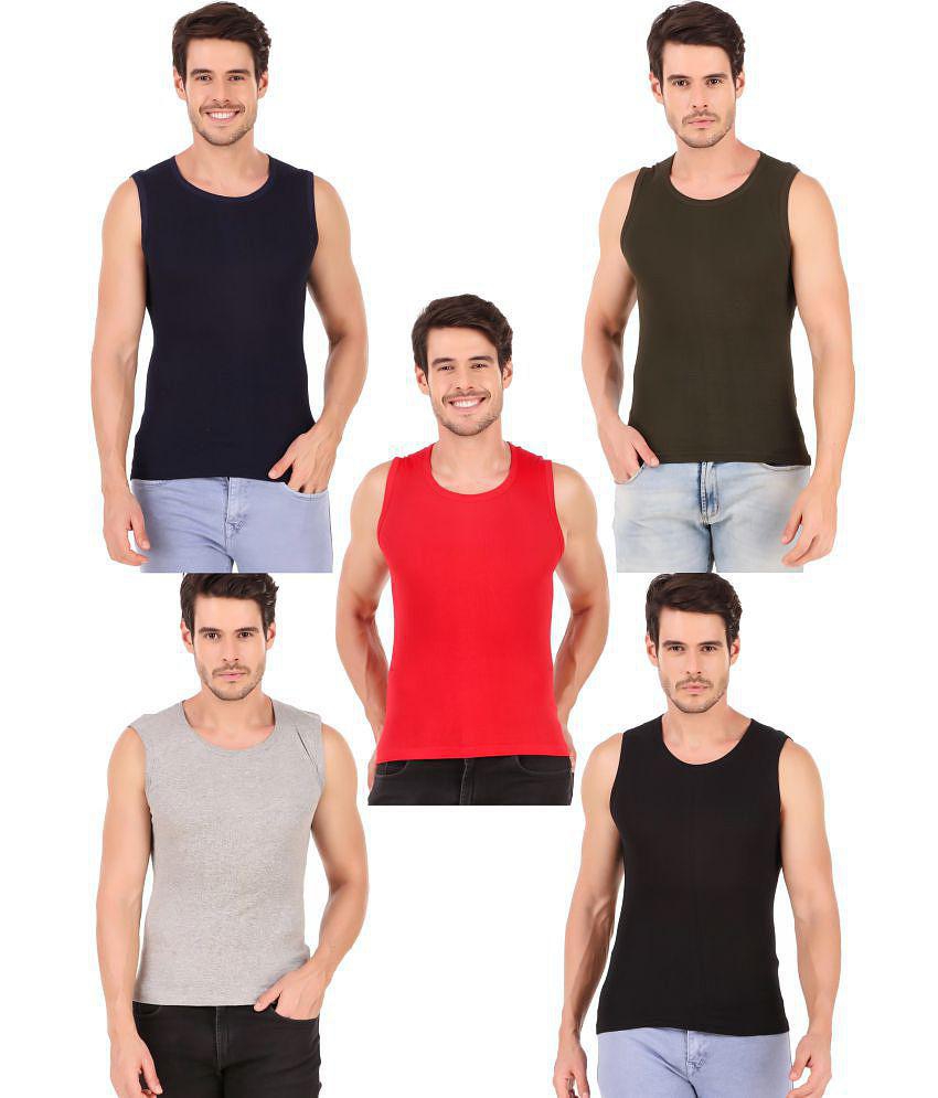 Hap Kings - Multi Cotton Mens Vest ( Pack of 5 ) - None