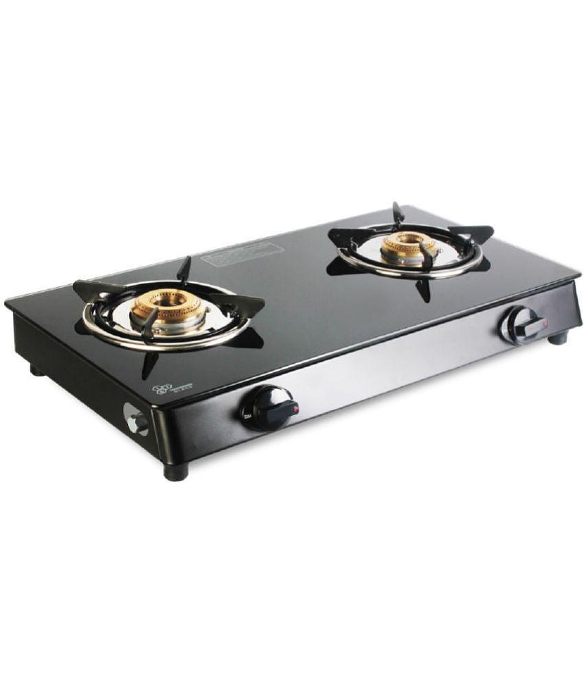 Suryaviva Nano Plus 2B Ms Bk Toughened Glass 2 Cast Iron Burner Gas Stove(Manual Ignition,Black)