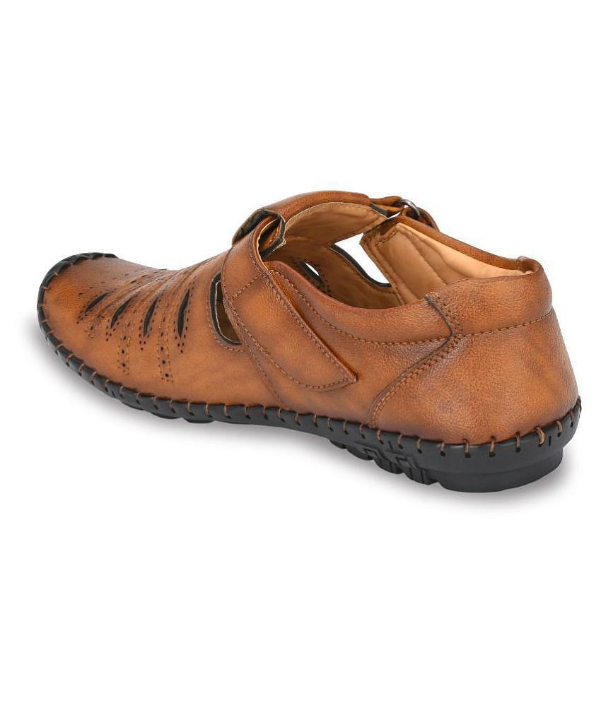 Bucik Tan Synthetic Leather Sandals - None