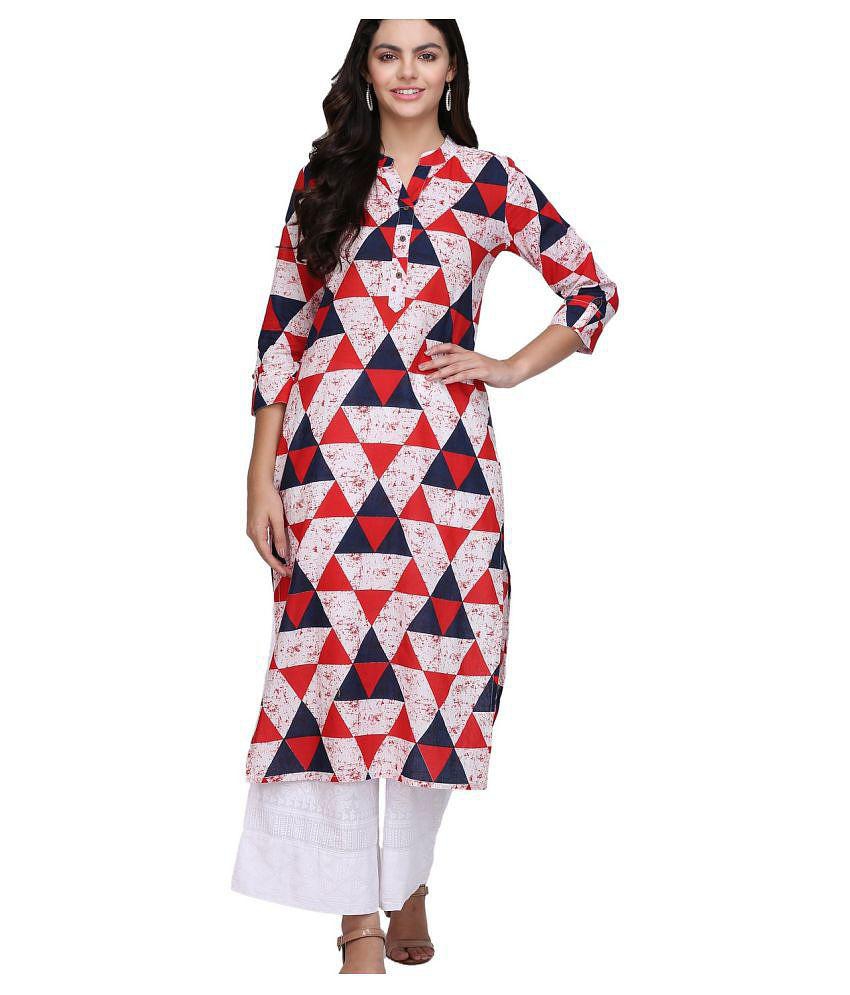 KSUT White Cotton Straight Kurti - Single - S