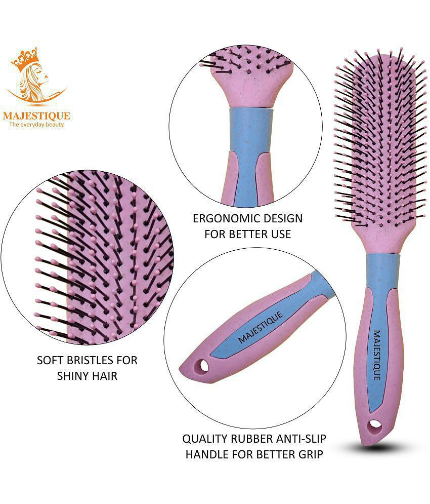 Majestique Flat Hair Brush Allpurpose Brush For Short Thick Tangles Hair Color May Vary