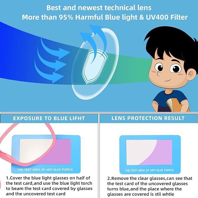 Protective Kids UV400 Blue Light Glasses Filtering Harmful Rays for Everyday Screen Time Comfort (Age 8-16 Yrs, Blue-Yellow)