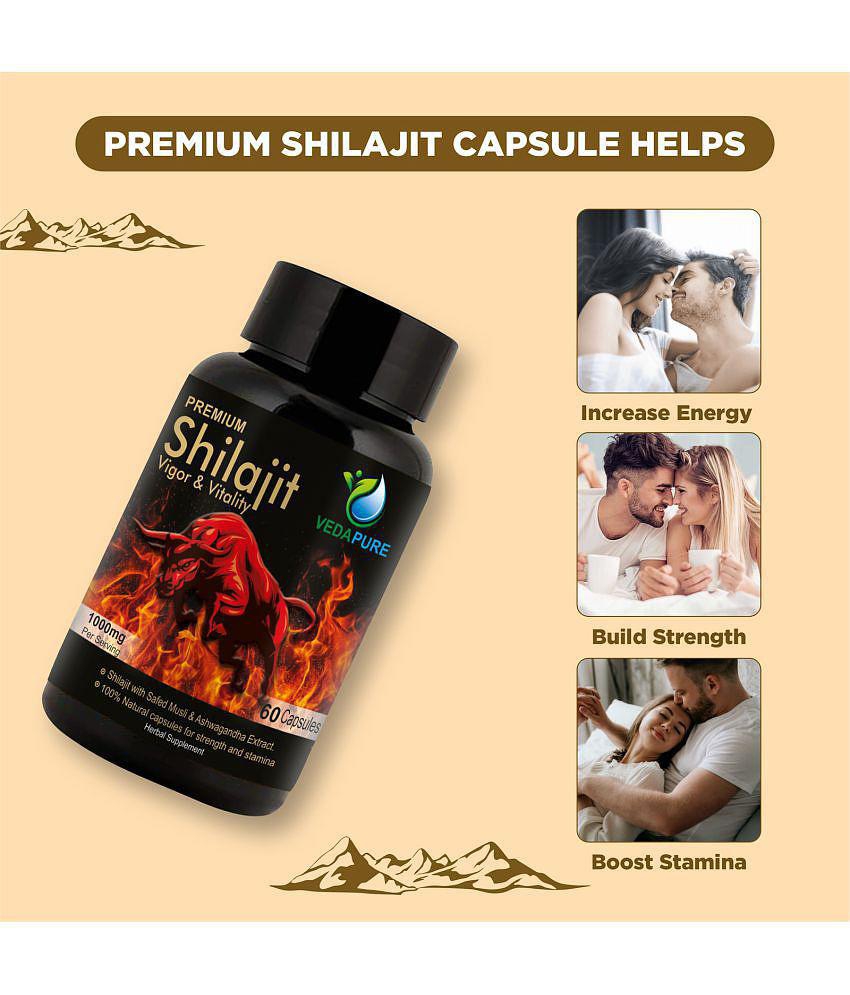 VEDAPURE Premium Shilajit/Shilajeet with, Ashwagandha Extract Helps in Stamina, Strength 1000mg (Pack of 2)