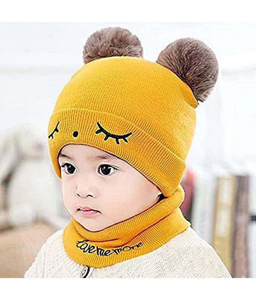 Premium Men Valdez Woolen Warm Double Pom Pom Cap Beanie Hat and Muffler Winter Accessories for 