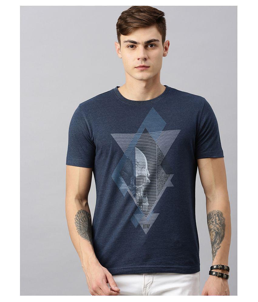 Huetrap Cotton Blend Blue Printed T-Shirt Single Pack - None