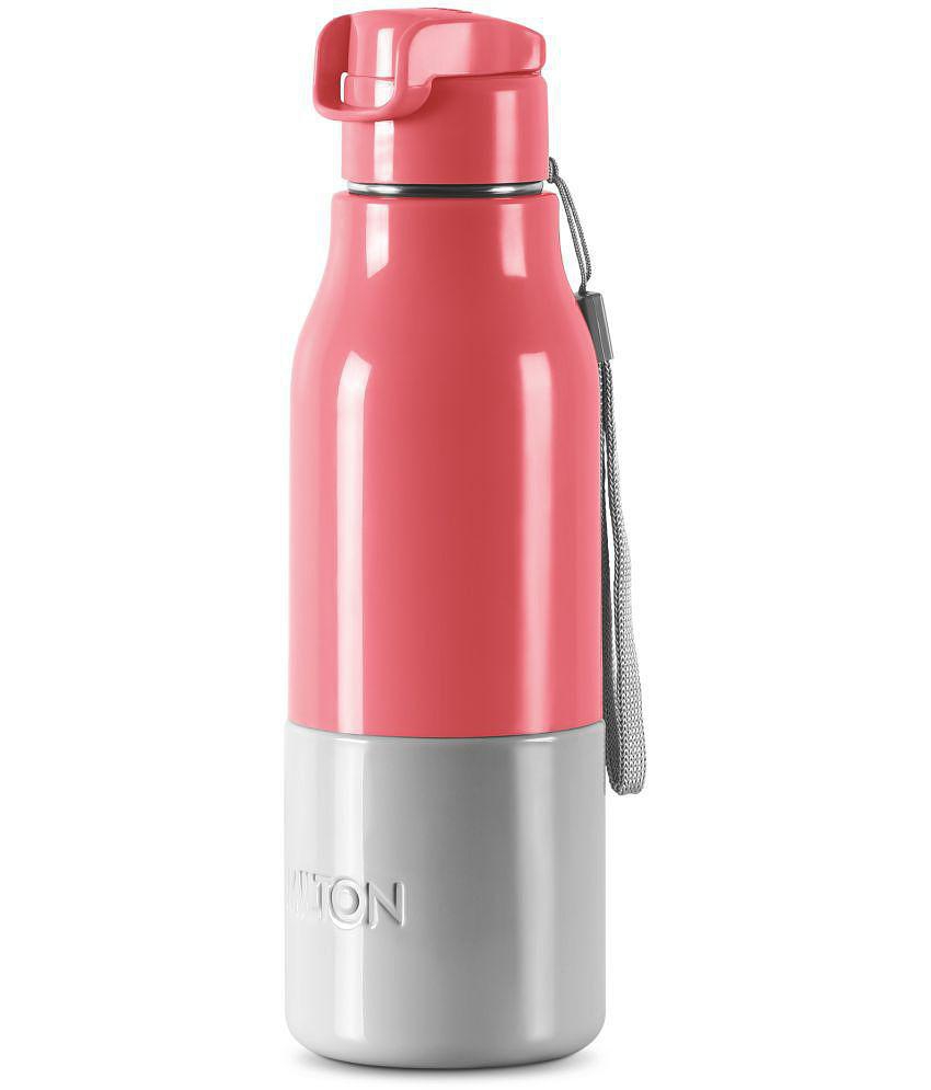 Milton Steel Sprint 600 Insulated Inner Stainless Steel Water Bottle, 510 ml, Pink | Hot or Cold | Easy Grip | Leak Proof | Kids School Bottle | Office | Gym | Hiking | Treking | Travel Bott