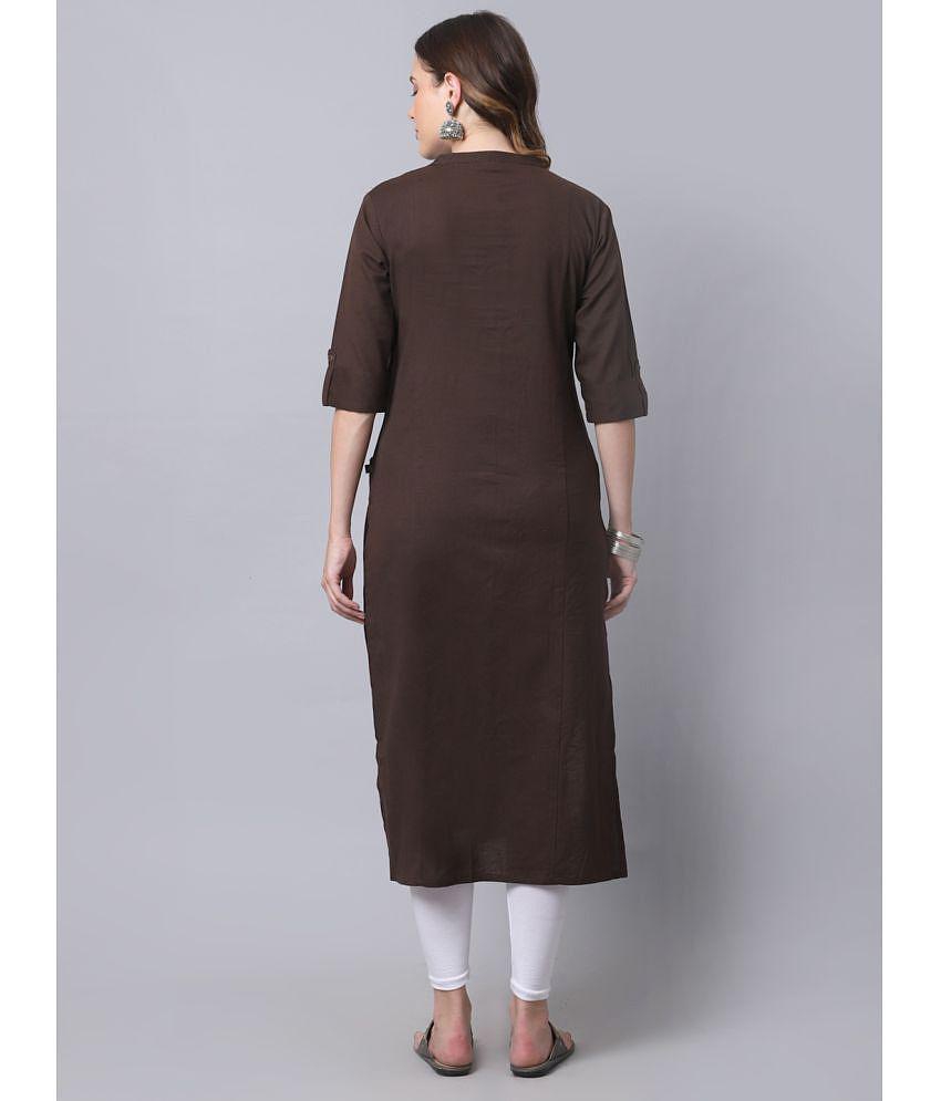 Buy Online Plo Pistaa - Brown Cotton Women's Straight Kurti ( Pack of 1 ) - None