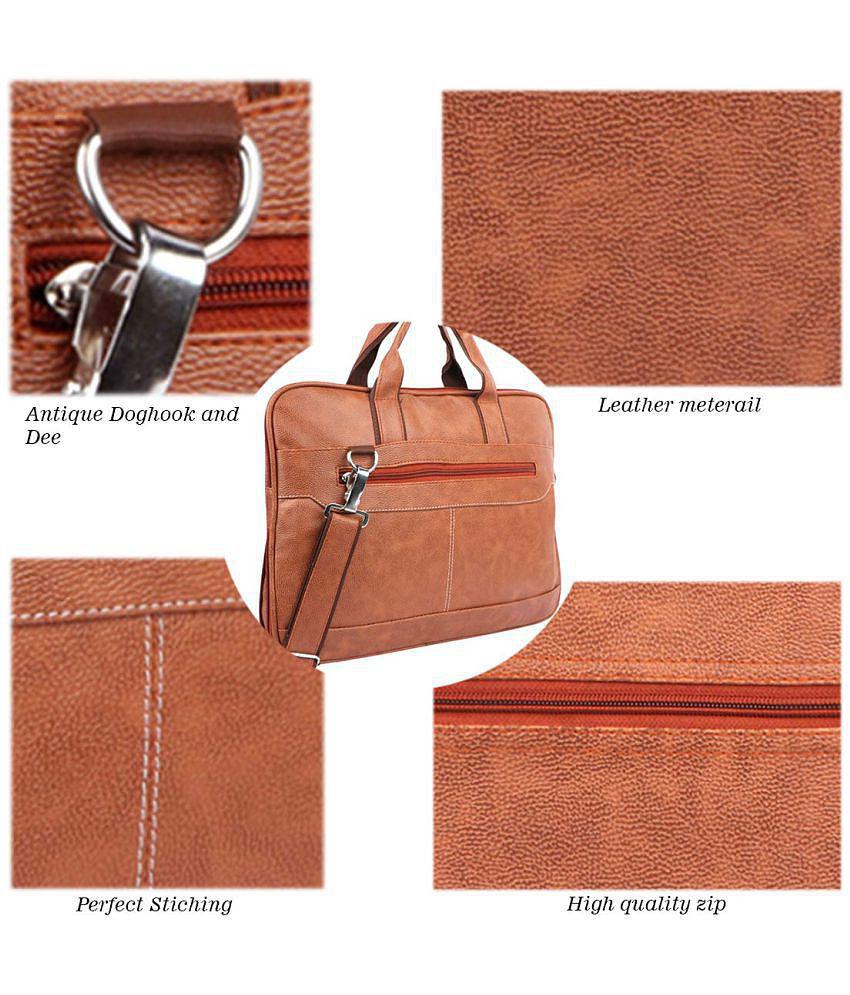 New Men Apnav - Tan P.U 15.6 Inch Expandable Laptop Sleeve Messenger Office Bag - Tan 2025 at Sh