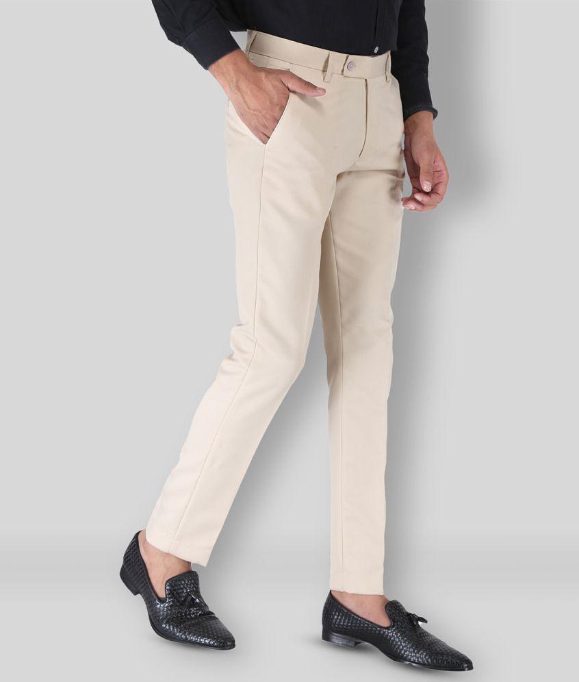 SREY - Khaki Cotton Blend Slim Fit Mens Formal Pants (Pack of 2) - None