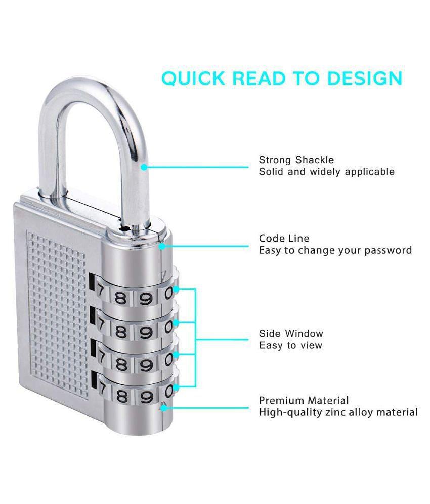 Combination 4-Digit Safe Painted PIN Hand Bag Shaped Combination Stainless Steel Padlock Lock for Home/Shop/Office/Store/ Farmhouse (Silver, Color May Vary, 79 x 40 x 18mm)