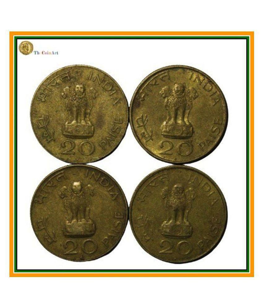 20  Paise  Mahatma  Gandhi  1869 - 1948  India  Pack  of  4  Extremely  Antique  ,  Old  and  Rare  Coin