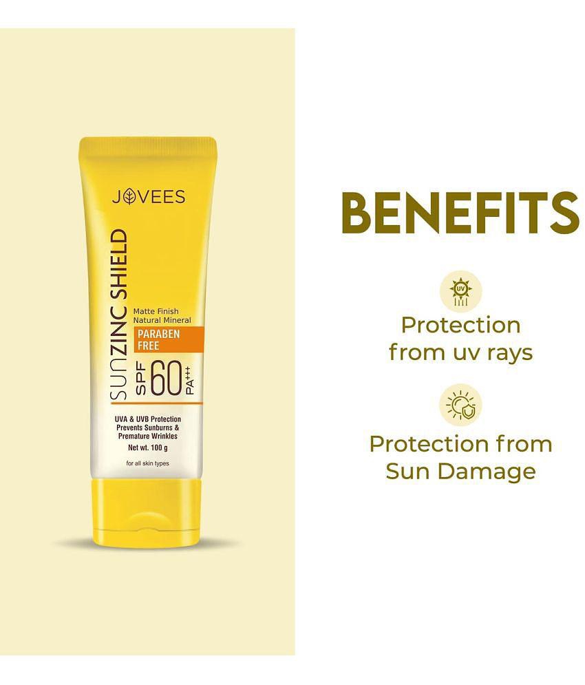 Jovees Herbal Sun Zinc Shield SPF 60 Broad Spectrum PA+++ , Matte Finish UVA / UVB Protection 100 g