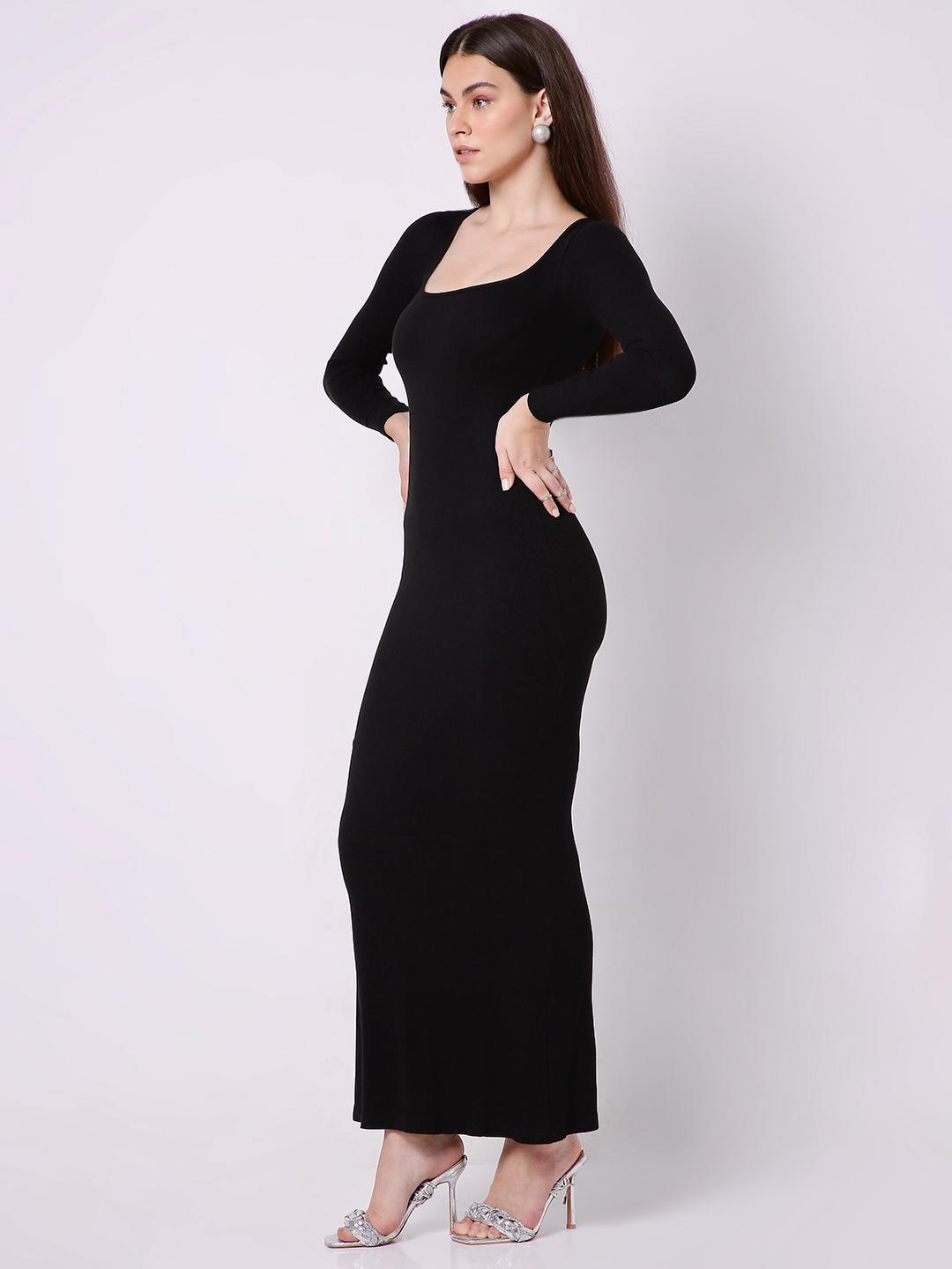 Built in Bra And Shapewear Black Full Sleeves Dress