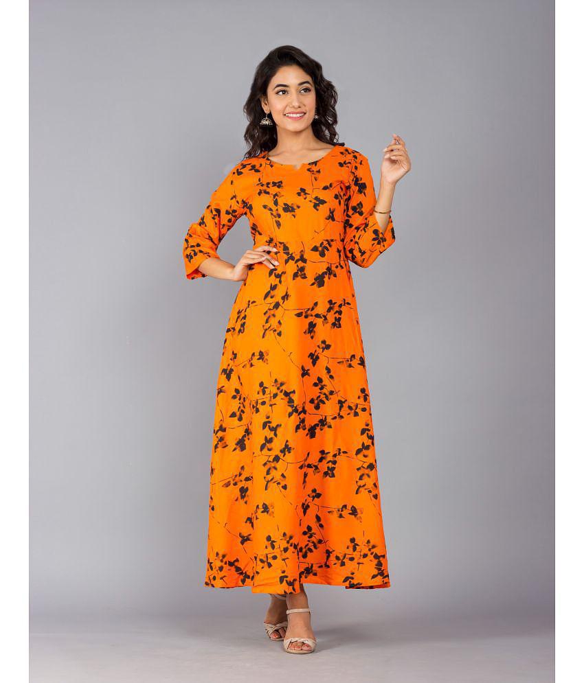 Exclusive Men Frionkandy - Orange Rayon Women''s Fit & Flare Dress ( Pack of 1 ) - None 2025 at 