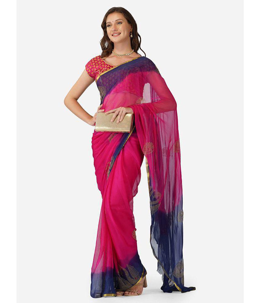 london arc - Pink Chiffon Saree With Blouse Piece ( Pack of 1 ) - Pink