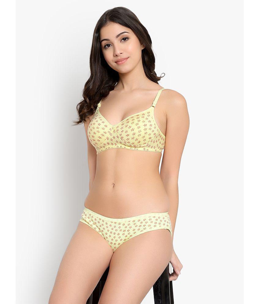 KYODO - Yellow Molded Cups Cotton Blend Women's Bra & Panty Set ( Pack of 1 ) - 38B, Yellow