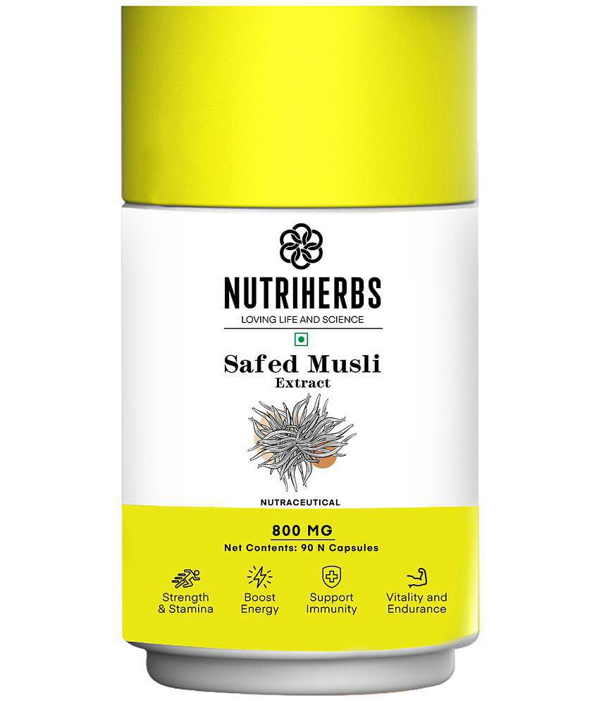 Nutriherbs Safed Musli Capsules 800 mg - 90 Capsule| Provides Energy & Boosts Immunity | Enhances Sports Performance