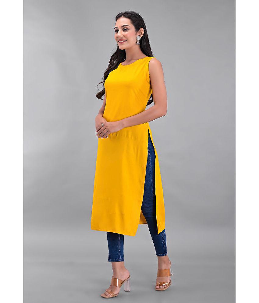 Chic Men Clothy N Wave - Yellow Rayon Women's Straight Kurti ( Pack of 1 ) - None 2025 at ShopCi