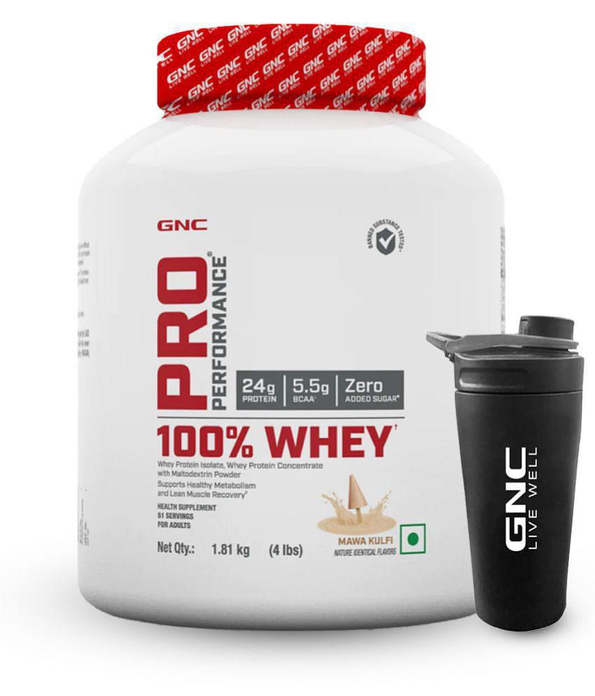 GNC Pro Performance 100% Whey Protein Powder- Mawa Kulfi, 4 lbs & Steel Shaker (Combo)