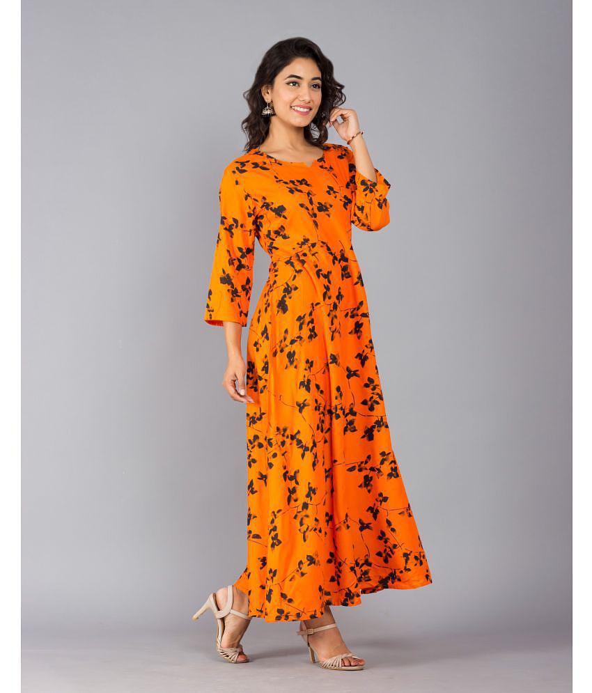 Exclusive Men Frionkandy - Orange Rayon Women''s Fit & Flare Dress ( Pack of 1 ) - None 2025 at 