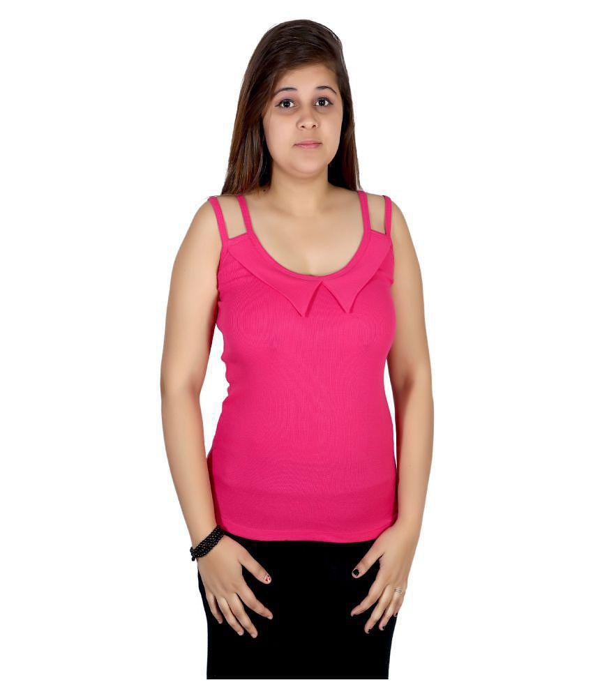 Q-Rious Pink Cotton Lycra Camisoles - L