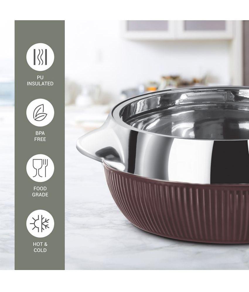 Milton Fiesta Insulated Casserole (Brown, Set of 3), Stainless Steel, Striped - Brown Silver