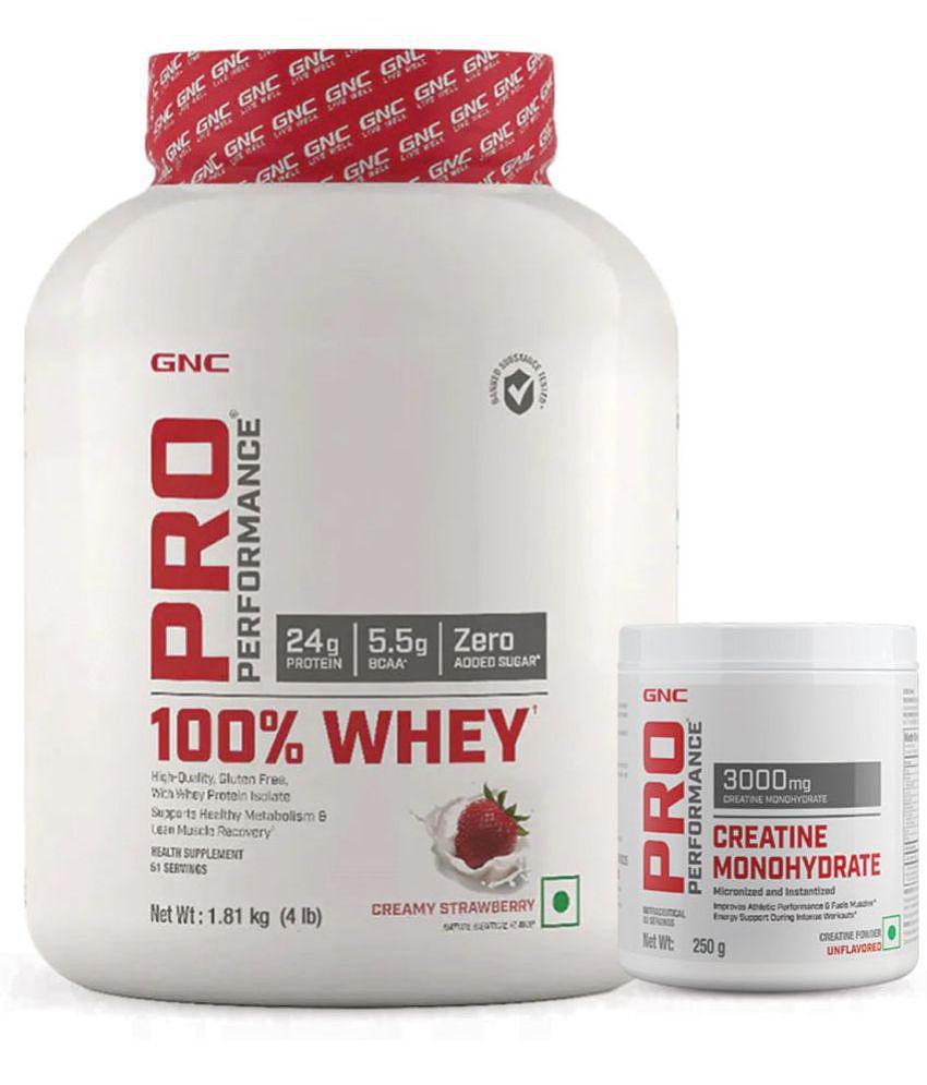 GNC Pro Performance 100% Whey Creamy Strawberry- 4lbs + Creatine Monohydrate- 250gm (Combo)