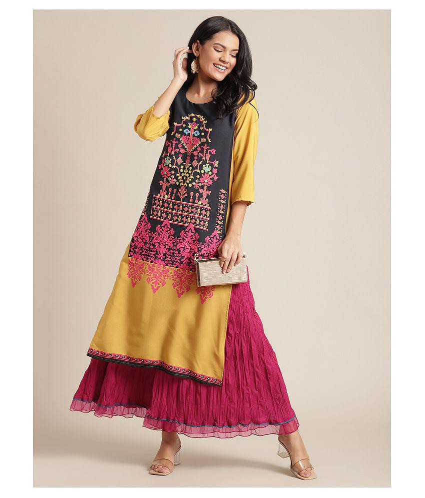 KSUT Yellow Viscose Straight Kurti - Single - S