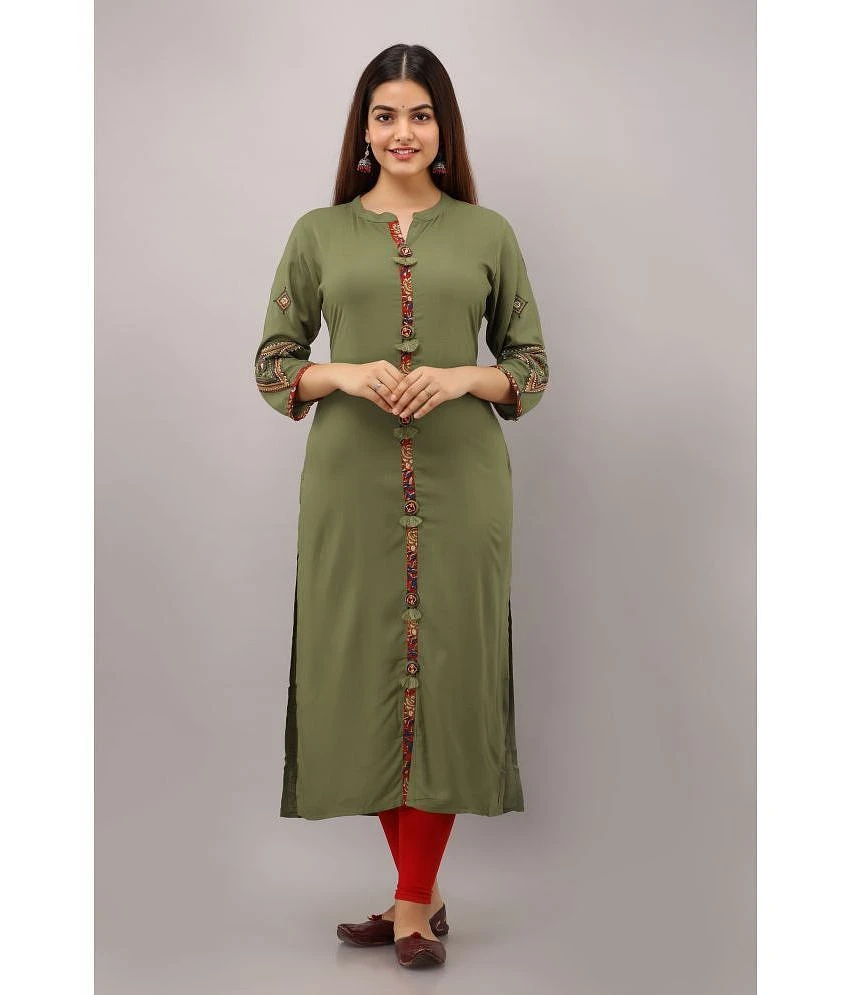 Buy Online Plo Preksha - Olive Rayon Womens Front Slit Kurti ( Pack of 1 ) - None