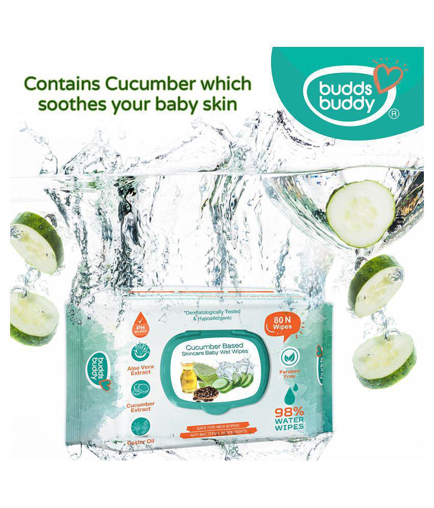 Buddsbuddy Combo of 4 Cucumber Based  Skincare Baby Wet Wipes - 80 Pieces