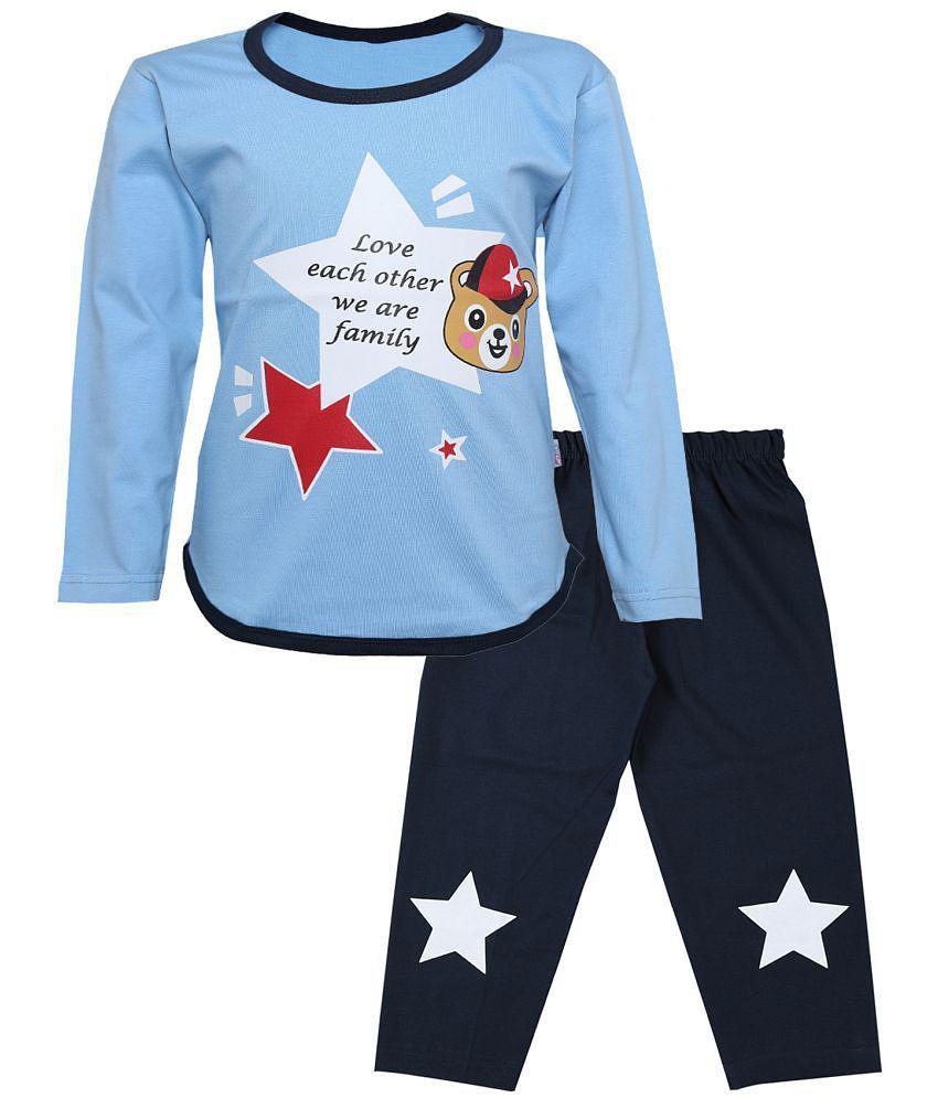 Premium Men CATCUB Boys & Girls Cotton Printed Clothing Set(CC-153-0-1; Blue; 6-12 Months) - Non