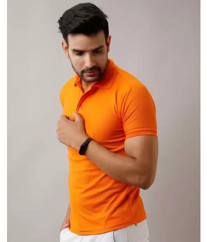 Exclusive Men SKYRISE Cotton Blend Slim Fit Solid Half Sleeves Mens Polo T Shirt - Orange ( Pack