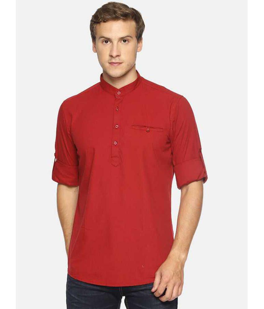 Springberry - Shirt Style 100 percent Cotton Maroon Men's Kurta ( Pack of 1 ) - None