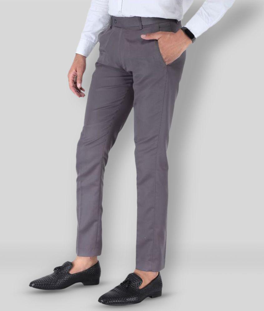 SREY - Grey Cotton Blend Slim Fit Men's Formal Pants (Pack of 2) - None