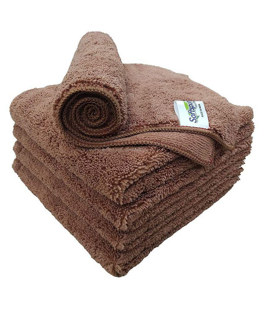 SOFTSPUN Microfiber High Loop Cleaning Cloths, 40x60 cms 5 pcs Towel Set 380 GSM (Brown). Thick Lint & Streak-Free Multipurpose Cloths.