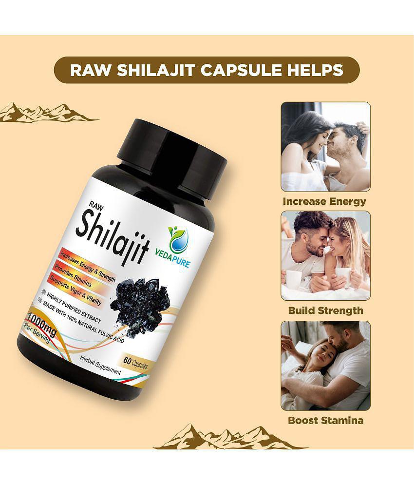 Vedapure Raw Shilajit For Stamina, Immunity for Men & Women - 60 Cap (Pack of 1)