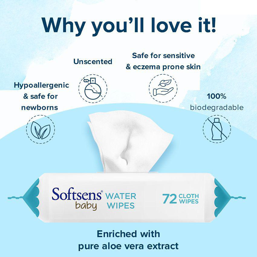 Softsens Baby 99.9% Pure Water Wipes (72 Wipes, Pack of 5)