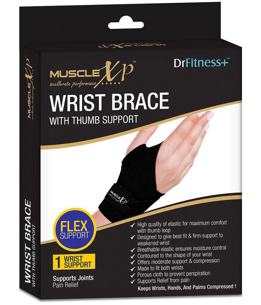 MuscleXP DrFitness+ Wrist Brace with Thumb Support For Men & Women, Gym & Workout, Sports Injury & Wrist Pain, Hands & Palms Compression - Black