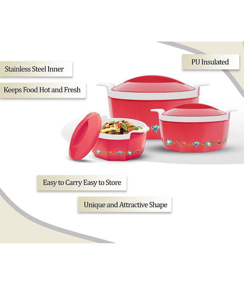 Milton - Red Steel Thermoware Casserole ( Set of 3 , 1350 mL ) - Red