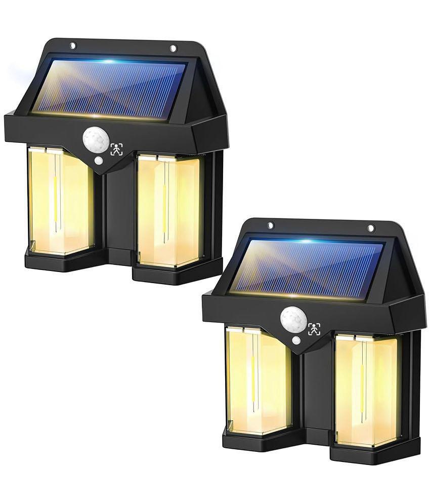 18-ENTERPRISE Outdoor Solar Wall Lamp Dual Core Wireless Dusk to Dawn Motion Sensor Sconce Light IP65 Waterproof for Exterior Front Porch Patio Fence Garage Decorative (Pack of 2). - Black