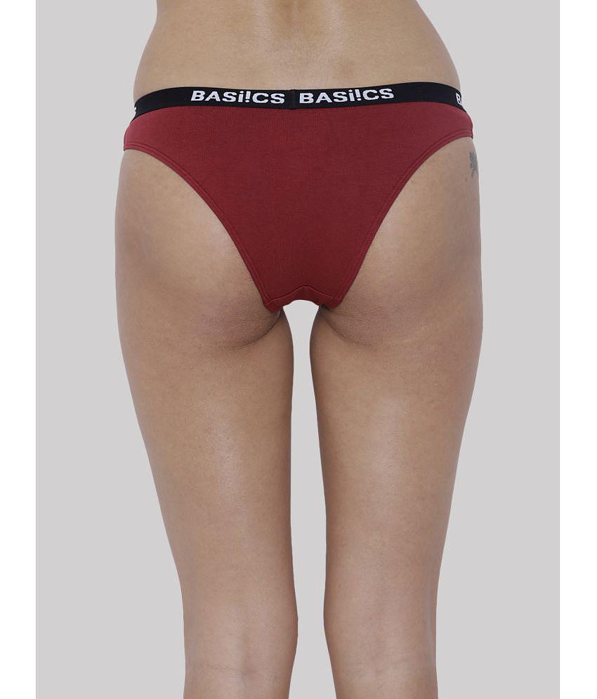 Premium Men BASIICS By La Intimo - Maroon BCPBR08 Cotton Lycra Solid Women''s Bikini ( Pack of 1