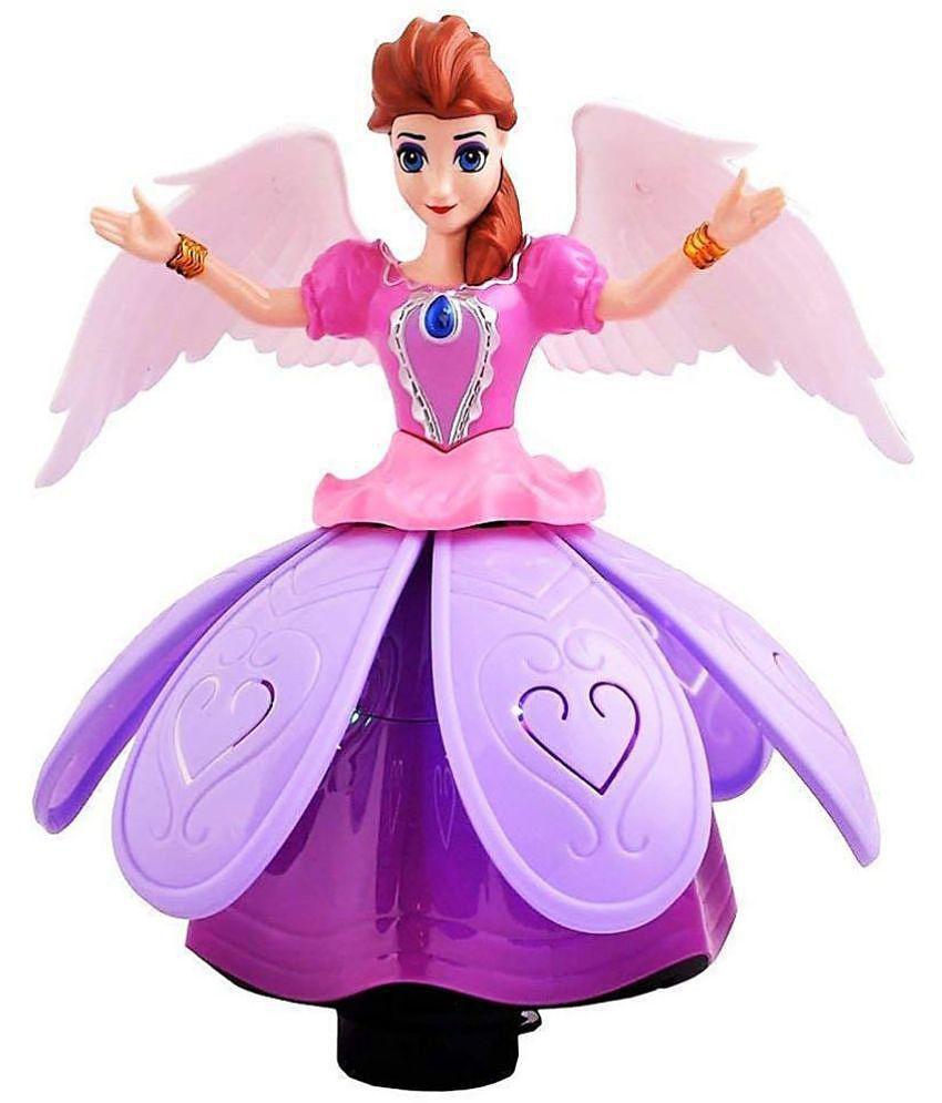 Angel Girl Dancing Doll Princess Musical 360 Degree Rotating Angel Girl Flashing Lights with Music Sound Toy for Kids (Multi Color)