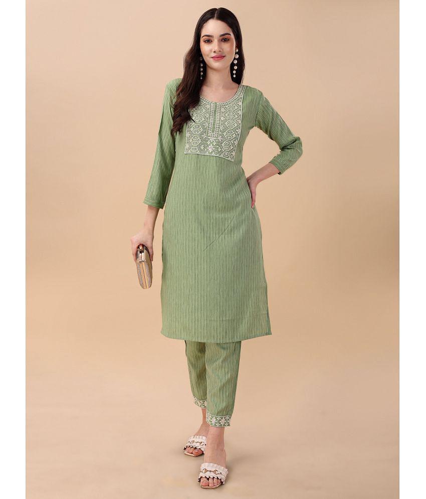 gufrina Viscose Embroidered Kurti With Pants Womens Stitched Salwar Suit - Green ( Pack of 1 ) - None