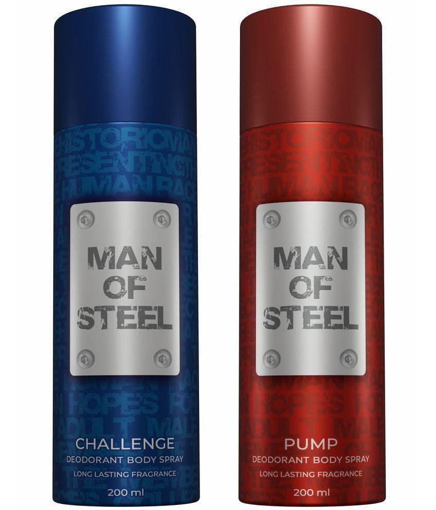 Denver Man Of Steel Challenge & Pump Deo Deodorant Spray for Men 400 ml ( Pack of 2 )