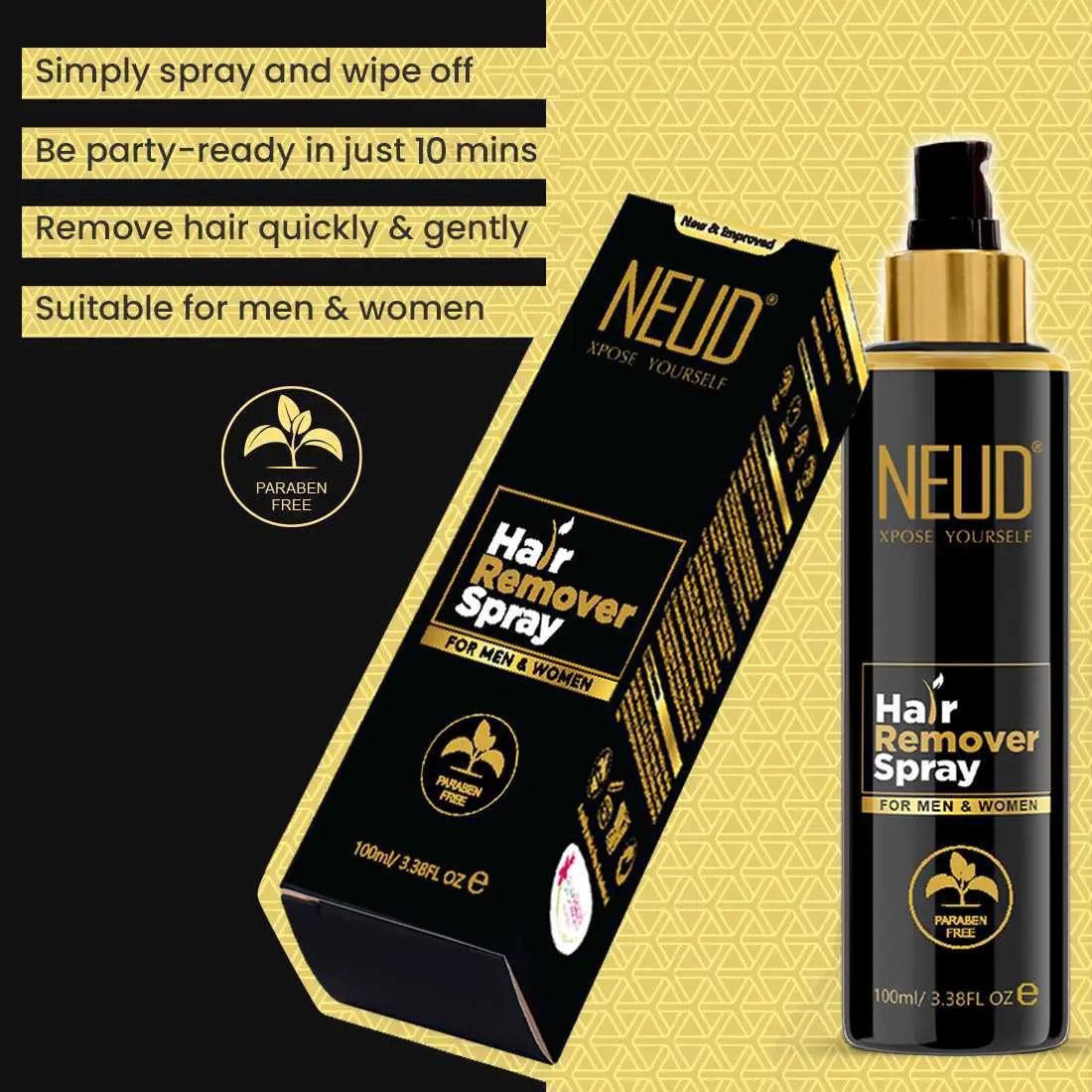 NEUD Combo: Hair Remover Spray and Natural Hair Inhibitor for Men and Women