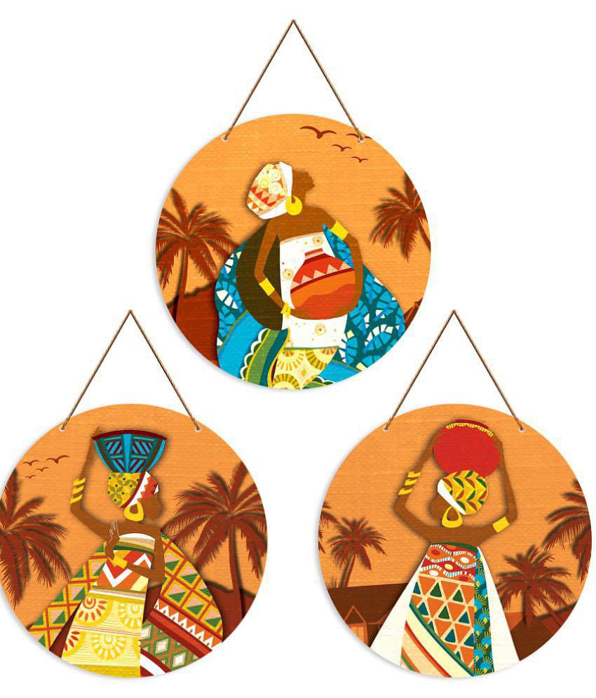 Art Vibes Wood Wall Hanging Decoration Item Artwork Wall Sculpture Orange - Pack of 3