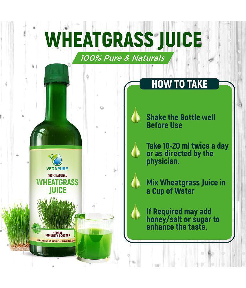 Vedapure Pure & Natural Wheatgrass Juice For Immunity, Skin, Ayurvedic Juice for Detoxification, No Added Sugar & Flavours 500 ML