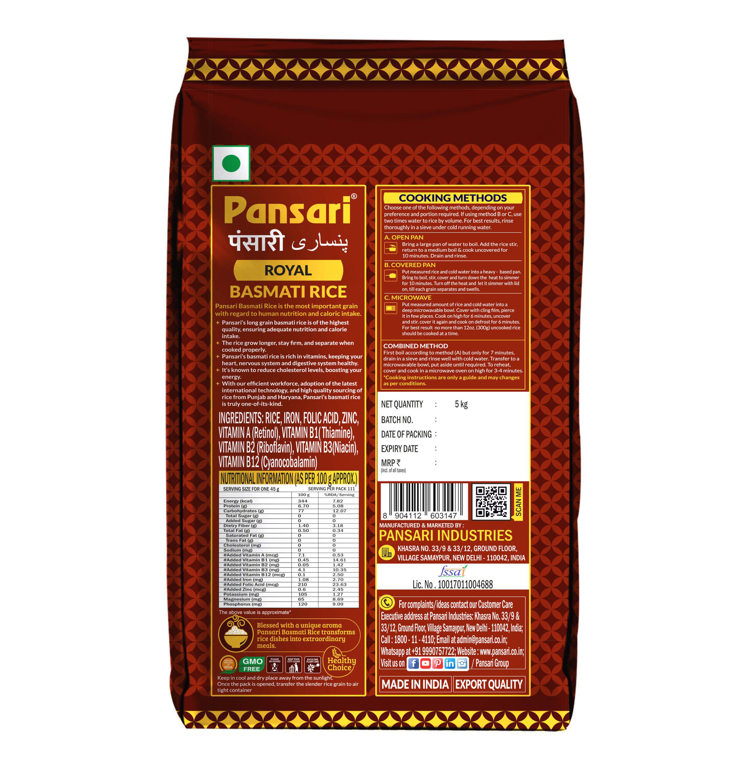 PANSARI ROYAL BASMATI RICE 5KG