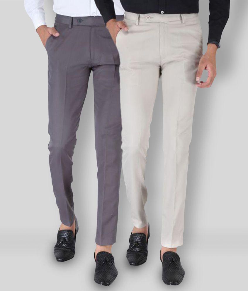 SREY - Grey Polycotton Slim - Fit Men's Chinos ( Pack of 2 ) - None